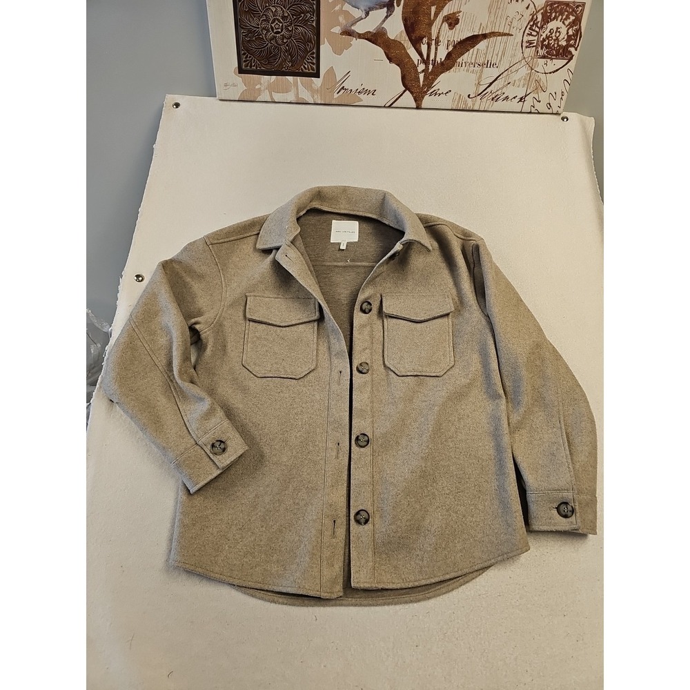 Avec Les Filles Taupe Marl Button Front Shirt Jacket Shacket 23306 Mens Small